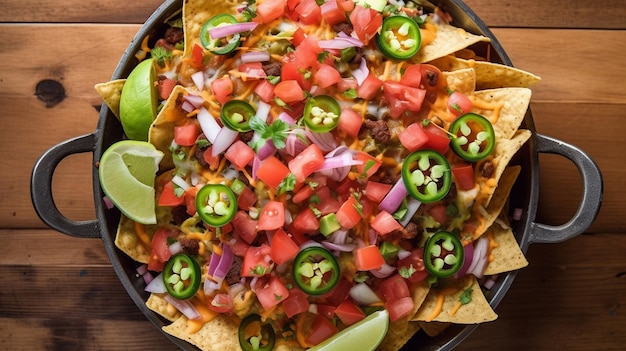 nachos in white iron pan