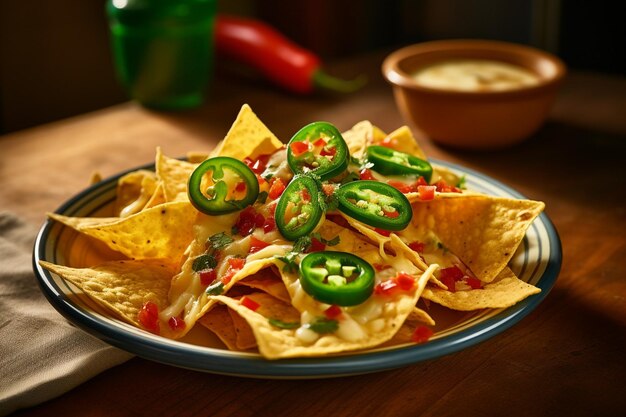 Foto nachos con un po' di erbe fresche come guarnizione