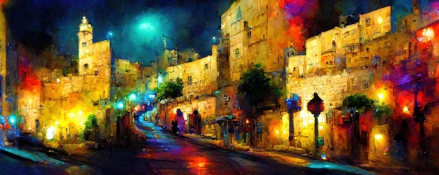 Nacht in jeruzalem israël heldere abstracte kunst