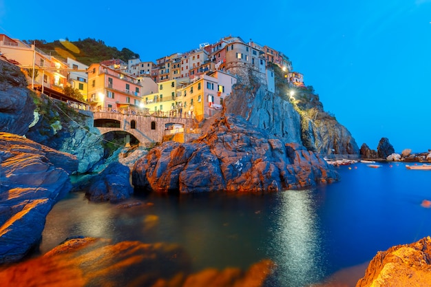 Nacht Manarola, Cinque Terre, Ligurië, Italië