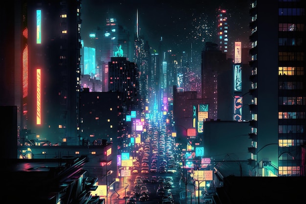 Nacht stadsneonlichten van de metropool