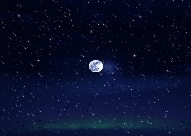 nacht sterrenhemel komeet stof nevel en ster val wind op blauw lila groen neon fakkels kosmisch