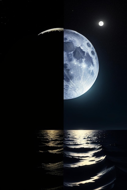 Nacht sterrenhemel maanlicht schijnt op het zeewater eenzame gedachten wallpaper achtergrond banner