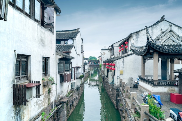 Nacht uitzicht op de oude stad van Suzhou