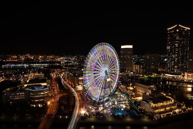 Nacht uitzicht op Minatomirai Yokohama