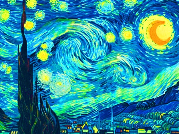 Nacht van Vincent van Gogh in een schitterende naadloze olieverfschilderij patroonafbeelding downloaden