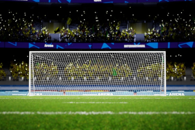 Nacht voetbalstadion arena met menigte fans hoge kwaliteit foto render