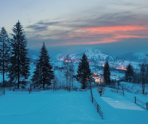 Nacht winter Karpaten bergdorp Zelene Verkhovyna Oekraïne