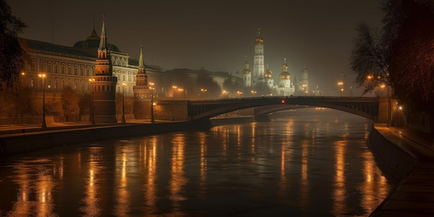 Nachtbeeld over Moskou in Rusland