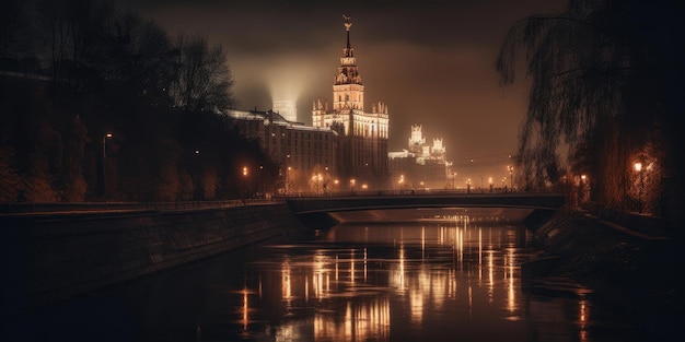 Nachtbeeld over Moskou in Rusland