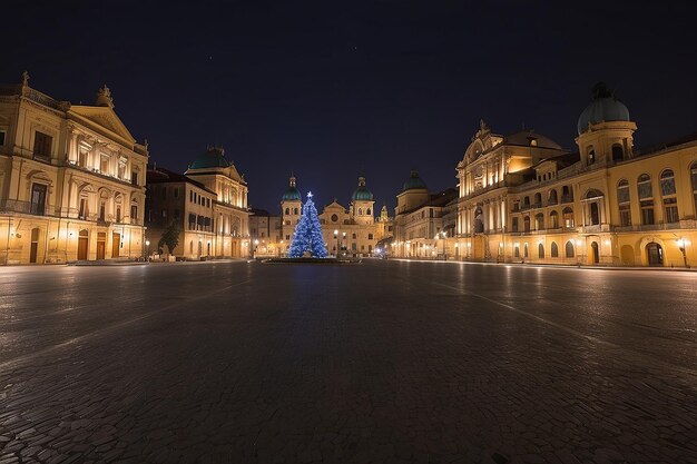 Nachtbeeld van de stad voor het plein