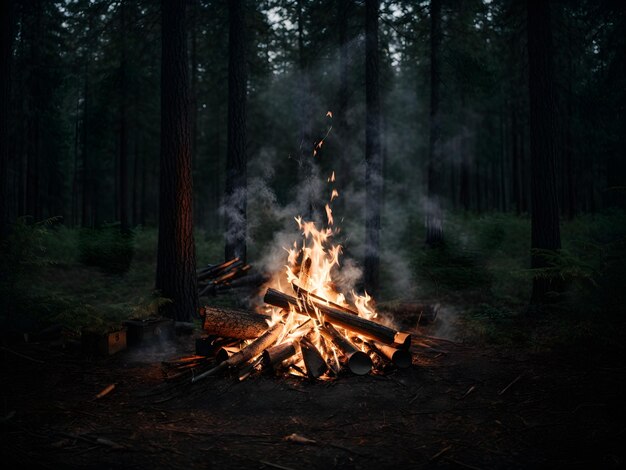 Nachtelijk boskampvuur De schoonheid van de natuur verlicht door vlammen