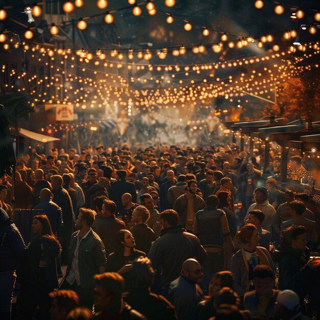 Nachtelijke Belgische Bierfestivalviering Menigte loopt op straat afbeelding