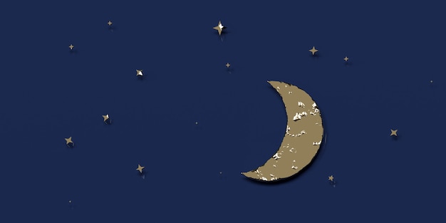 Nachtelijke hemel met maan en sterren 3d illustratie