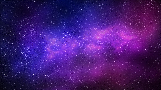 Nachtelijke sterrenhemel en helder paars blauw melkwegstelsel horizontale achtergrond 3d illustratie van melkweg en universum