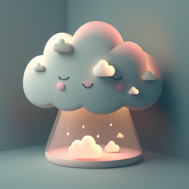 nachtlampje in de vorm van een schattig wolkje en een schattig kinderfiguurtje