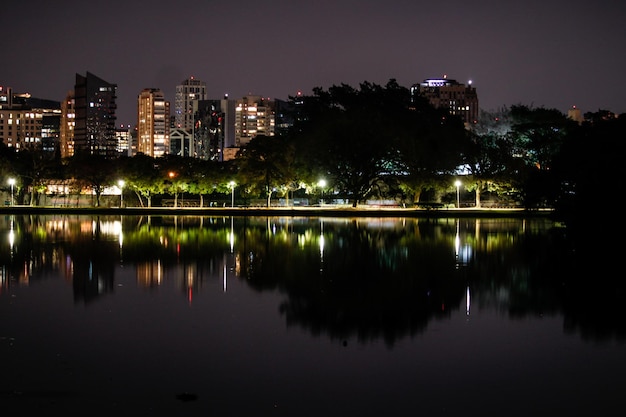 Nachtlandschap van de stad Sao Paulo in Brasis van het Ibirapuera-park