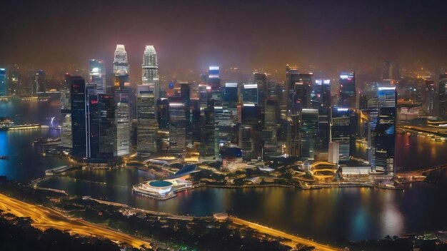 Nachtlichten van de stad Singapore bokeh wazige achtergrond