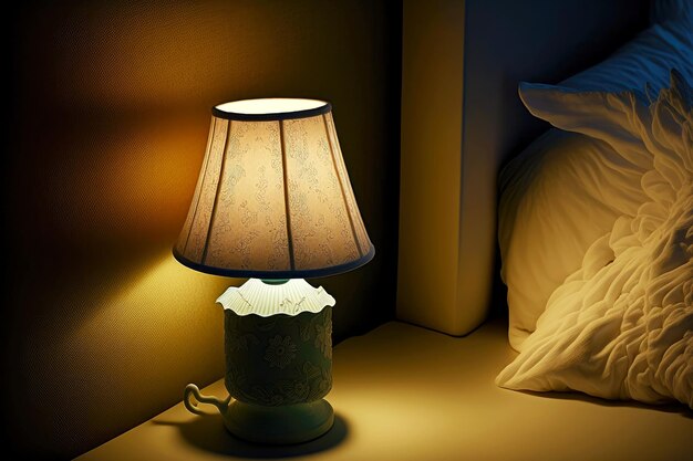 Foto nachtrust gezellige bedlamp met lampenkap per bed gemaakt met generatieve ai