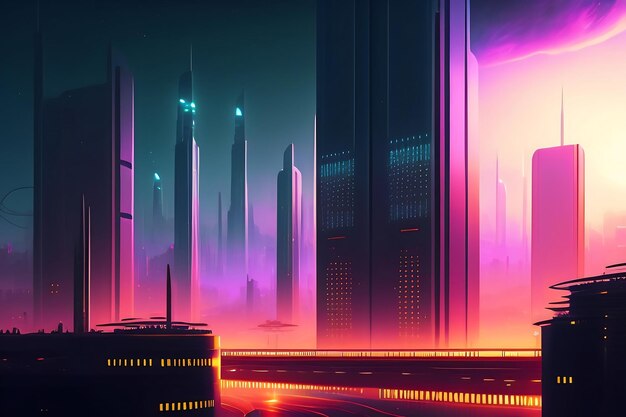 Nachtstad Cyberpunk landschapsconcept