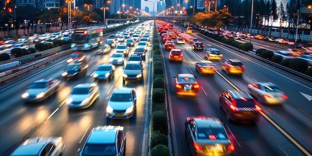 Nachtverkeer op een snelweg vastgelegd met een lange belichting Concept Night Photography Long Exposure Highway Traffic City Lights Urban Landscape