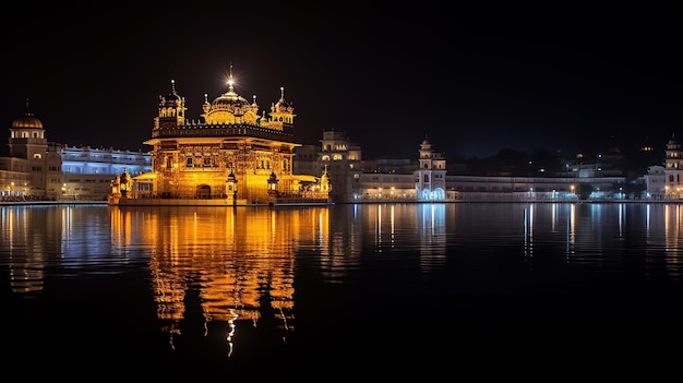 Nachtzicht op de gouden tempel Harmandir Sahib