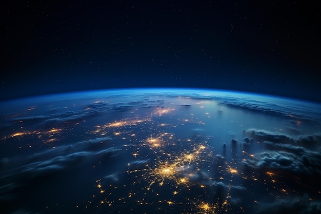Nachtzicht op de planeet Aarde vanuit de ruimte Elementen van deze afbeelding geleverd door NASA