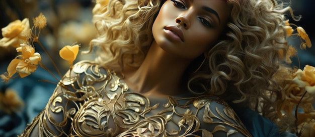 Foto nagels ontwerp gouden lippen mode schoonheid glamour meisje met heldere make-up