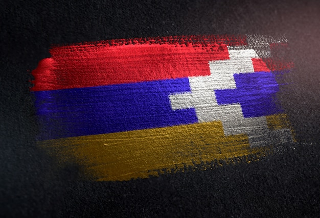 Photo nagorno-karabakh republic flag made of metallic brush paint on grunge dark wall