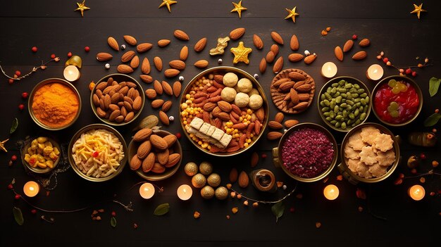 Photo nahumam_a_realistic_flat_lay_photo_of_diwali_foods_and_snacks_f