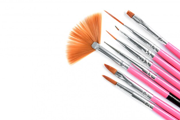 Nail art brushes isolated closeup