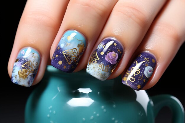 A nail art design with the year of the dead