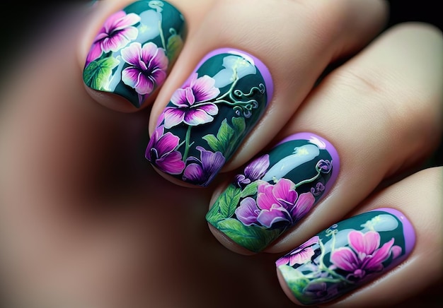 Nail Design Close-up Hand Art Acryl Gel Manicure Vingernagel Nail Design Abstracte Generatieve AI Illustratie