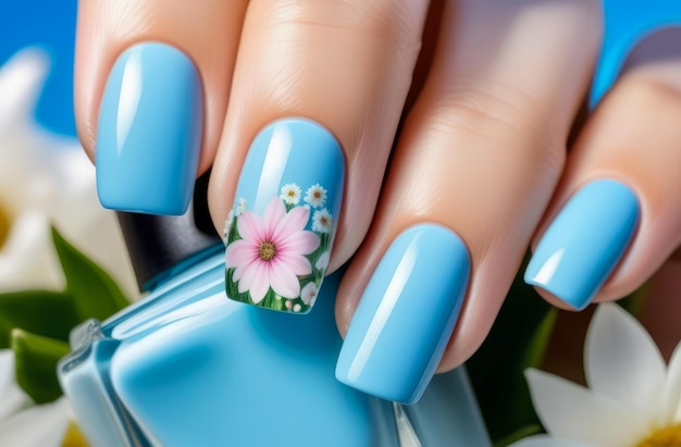 Nail design idea with square shape pastel blue and pink tones AI generated