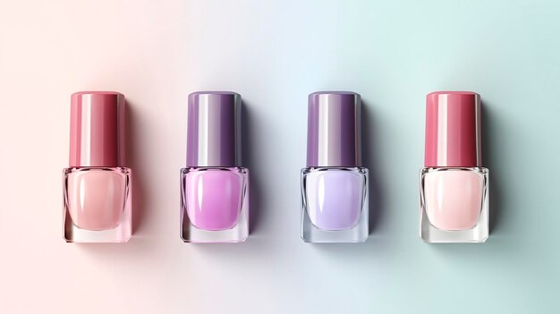 Nail polish bottles on pastel background 3d renderAI Generated