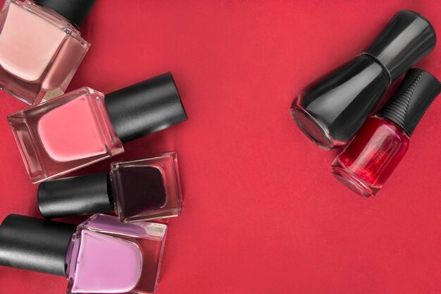 nail pollish on red background