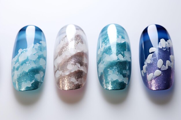 Premium AI Image | a series of sea glass nails with sea glass on them