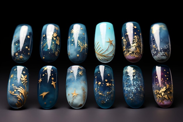 nails with the ocean and sky