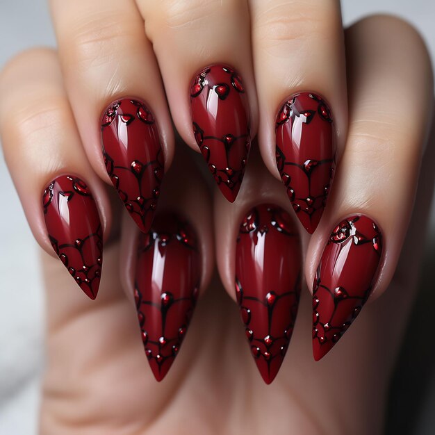 23 Red and Black Nails to Copy in 2021 | Red nails, Red acrylic nails, Gel  nails