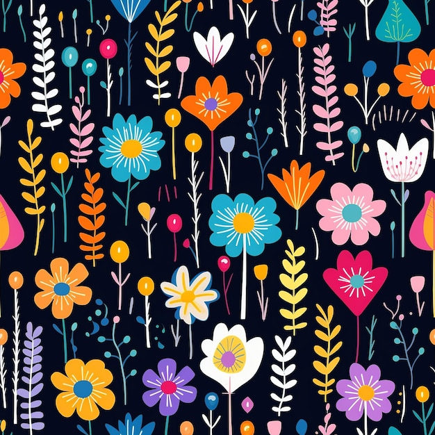 Naive Childish Flowers in Rainbow Colors for Scandinavian Nursery Prints