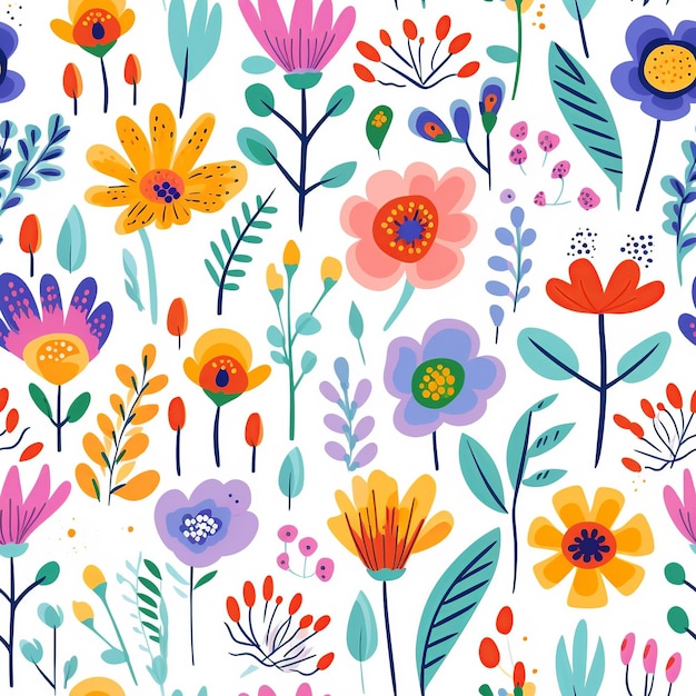 Naive Childish Flowers in Rainbow Colors for Scandinavian Nursery Prints