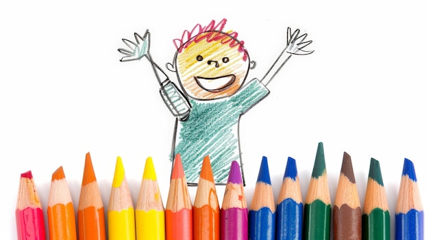 Наивный карандашный рисунок детей Любимая история дружбы Генеративный ИИ