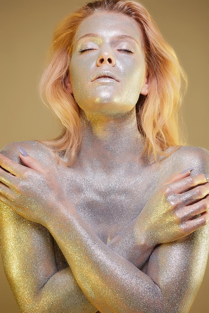 Naked Beautiful Woman with Sparkles on her Body