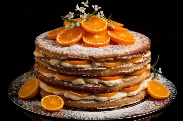 Naked cake with orange slices on top