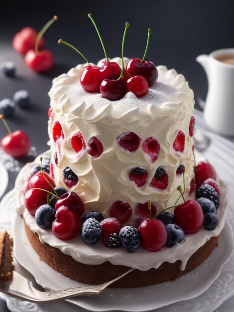 Naked chocolate cake with berries