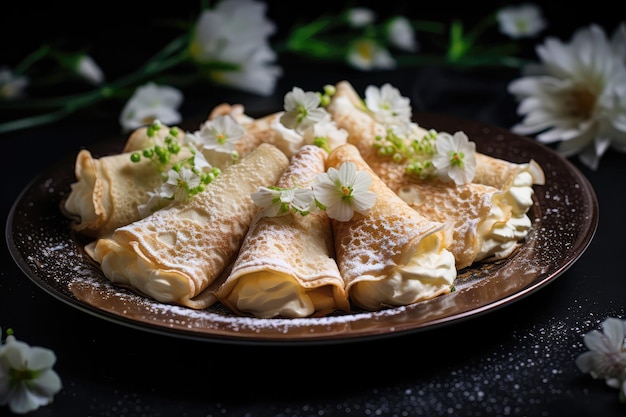 Nalysnyky Crepes Filled With Cottage Cheese Aesthetically Beautiful Minimalist Style Generative AI