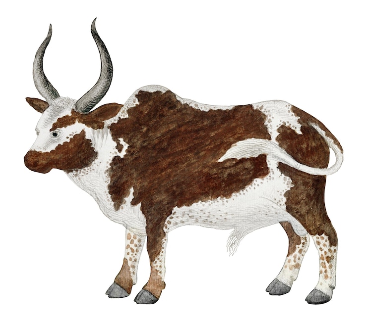 Photo 나마구아 옥스 (namagua ox png) 는 로버트 제이 고든 (robert jacob gordon) 의 작품에서 리스 된 빈티지 동물 일러스트레이션입니다.