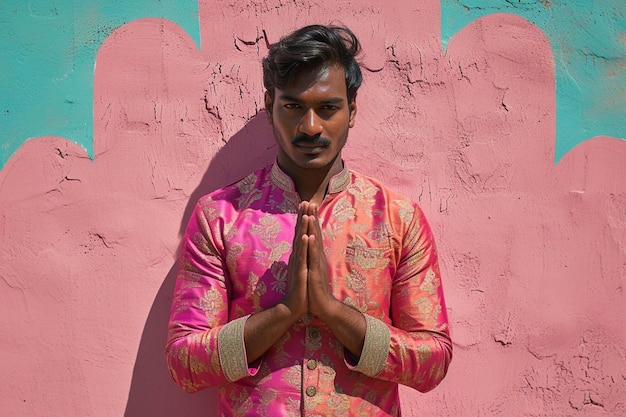 Foto namaste indiase man.