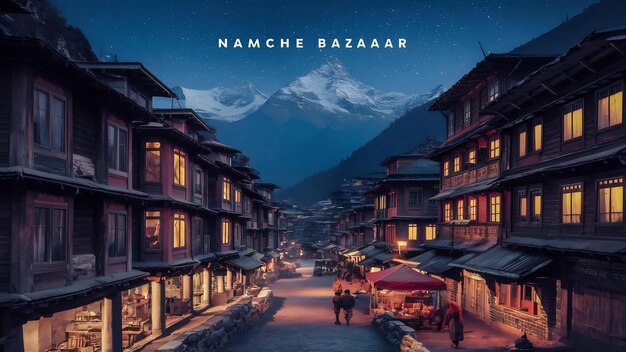 Photo namche bazaar town in nepal at night