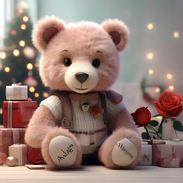 写真 名前 アンドレア a rose クリスマス ストッキングと可愛い小さなボーイテディベア